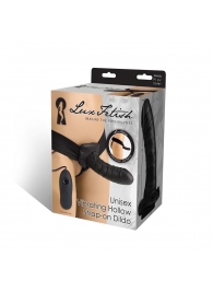 Чёрный полый страпон с вибрацией Unisex Vibrating Hollow Strap-On - 14 см. - Lux Fetish - купить с доставкой в Балашихе
