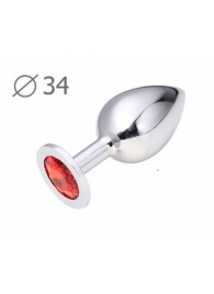 Коническая серебристая анальная втулка с красным кристаллом - 8,2 см. - Anal Jewelry Plug - купить с доставкой в Балашихе