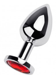 Серебристая коническая анальная пробка с красным кристаллом - 8 см. - ToyFa - купить с доставкой в Балашихе