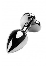 Серебристая коническая анальная пробка с красным кристаллом-сердечком - 7 см. - ToyFa - купить с доставкой в Балашихе