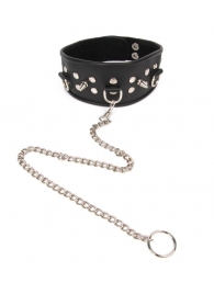 Черный ошейник с шипами и металлическим поводком-цепочкой - Notabu - купить с доставкой в Балашихе