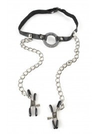 Кляп, соединенный цепочкой с клипсами для сосков - Pipedream - купить с доставкой в Балашихе