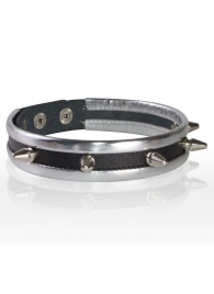 Серебристо-черный узкий ошейник с шипами - Sitabella - купить с доставкой в Балашихе