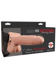 Телесный перезаряжаемый вибрострапон 7  Hollow Rechargeable Strap-on with Balls - 20,3 см. - Pipedream - купить с доставкой в Балашихе