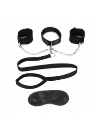 Чёрный ошейник с наручниками и поводком Collar Cuffs   Leash Set - Lux Fetish - купить с доставкой в Балашихе