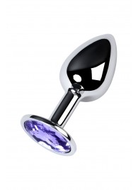 Серебристая конусовидная анальная пробка с фиолетовым кристаллом - 7 см. - ToyFa - купить с доставкой в Балашихе