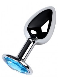 Серебристая конусовидная анальная пробка с голубым кристаллом - 7 см. - ToyFa - купить с доставкой в Балашихе