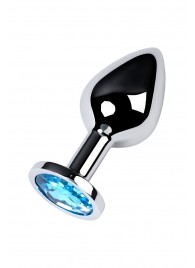 Серебристая конусовидная анальная пробка с голубым кристаллом - 8 см. - ToyFa - купить с доставкой в Балашихе