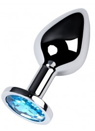 Серебристая конусовидная анальная пробка с голубым кристаллом - 8 см. - ToyFa - купить с доставкой в Балашихе