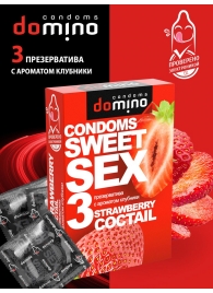 Презервативы для орального секса DOMINO Sweet Sex с ароматом клубничного коктейля  - 3 шт. - Domino - купить с доставкой в Балашихе