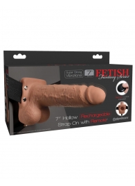 Кофейный перезаряжаемый вибрострапон 7  Hollow Rechargeable Strap-on with Balls - 20,3 см. - Pipedream - купить с доставкой в Балашихе