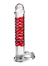 Стеклянный фаллос с мошонкой и рёбрышками - 18 см. - Sexus