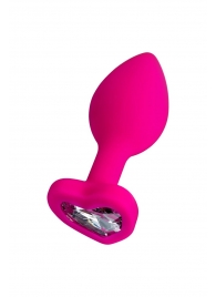 Розовая анальная втулка Diamond Heart с прозрачным кристаллом - 7 см. - ToyFa - купить с доставкой в Балашихе
