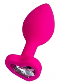 Розовая анальная втулка Diamond Heart с прозрачным кристаллом - 8 см. - ToyFa - купить с доставкой в Балашихе