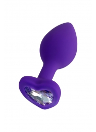 Фиолетовая анальная втулка Diamond Heart с прозрачным кристаллом - 7 см. - ToyFa - купить с доставкой в Балашихе