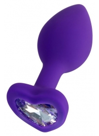Фиолетовая анальная втулка Diamond Heart с прозрачным кристаллом - 7 см. - ToyFa - купить с доставкой в Балашихе