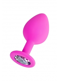 Розовая анальная втулка Brilliant с прозрачным кристаллом - 8 см. - ToyFa - купить с доставкой в Балашихе