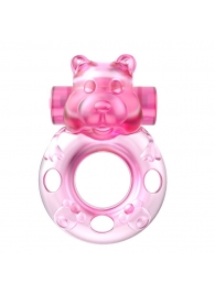 Розовое эрекционное виброкольцо на пенис Pink Bear - Baile - в Балашихе купить с доставкой