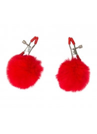 Зажимы на соски Angelic с красными меховыми шариками - Lola Games - купить с доставкой в Балашихе