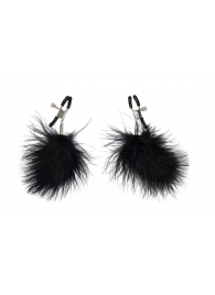 Зажимы на соски с черным пухом Euphoric - Lola Games - купить с доставкой в Балашихе