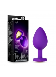 Фиолетовая анальная пробка Bling Plug Medium с золотистым стразом - 8,3 см. - Blush Novelties - купить с доставкой в Балашихе