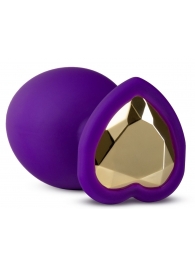 Фиолетовая анальная пробка Bling Plug Large с золотистым стразом - 9,5 см. - Blush Novelties - купить с доставкой в Балашихе