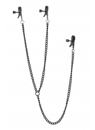 Черные зажимы на соски и клитор на цепочке DELUXE NIPPLE   CLIT CLAMPS - Dream Toys - купить с доставкой в Балашихе