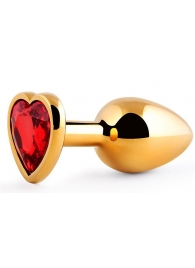 Золотистая анальная пробка с красным стразом-сердечком - 8 см. - Anal Jewelry Plug - купить с доставкой в Балашихе