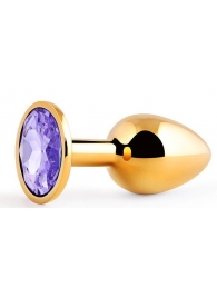 Золотистая анальная пробка с фиолетовым стразом - 7,2 см. - Anal Jewelry Plug - купить с доставкой в Балашихе