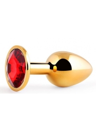 Золотистая анальная пробка с красным стразом - 7,2 см. - Anal Jewelry Plug - купить с доставкой в Балашихе
