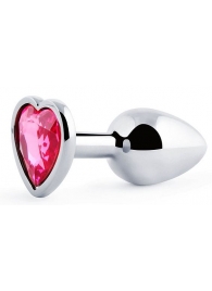 Серебристая анальная пробка с розовым кристаллом-сердечком - 7 см. - Anal Jewelry Plug - купить с доставкой в Балашихе