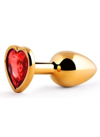 Золотистая анальная пробка с красным стразом-сердечком - 7 см. - Anal Jewelry Plug - купить с доставкой в Балашихе