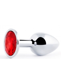 Серебристая анальная пробка с красным стразом - 7,2 см. - Anal Jewelry Plug - купить с доставкой в Балашихе