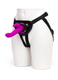 Лиловый страпон Rechargeable Vibrating Strap-On Harness Set - 17,6 см. - Happy Rabbit - купить с доставкой в Балашихе