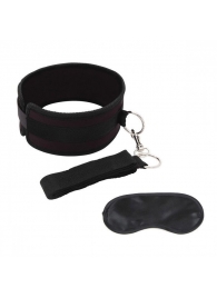 Черный ошейник с длинным поводком Collar and Leash Set - Lux Fetish - купить с доставкой в Балашихе