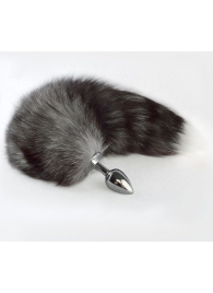 Серебристая анальная пробка с серым хвостиком - Sitabella - купить с доставкой в Балашихе