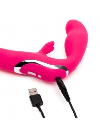 Ярко-розовый безремневой страпон Rechargeable Vibrating Strapless Strap-On - Happy Rabbit - купить с доставкой в Балашихе