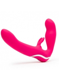 Ярко-розовый безремневой страпон Rechargeable Vibrating Strapless Strap-On - Happy Rabbit - купить с доставкой в Балашихе