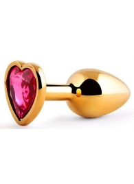 Золотистая анальная пробка с малиновым кристаллом-сердечком - 7 см. - Anal Jewelry Plug - купить с доставкой в Балашихе