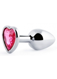 Серебристая анальная пробка с малиновым кристаллом-сердечком - 7 см. - Anal Jewelry Plug - купить с доставкой в Балашихе