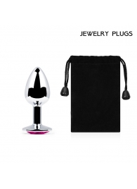 Серебристая анальная пробка с малиновым кристаллом - 7,2 см. - Anal Jewelry Plug - купить с доставкой в Балашихе
