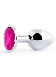 Серебристая анальная пробка с малиновым кристаллом - 7,2 см. - Anal Jewelry Plug - купить с доставкой в Балашихе