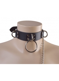 Черный кожаный ошейник Big Ring - Sitabella - купить с доставкой в Балашихе