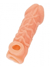 Телесная закрытая насадка с венками Cock Sleeve Size S - 13,8 см. - KOKOS - в Балашихе купить с доставкой