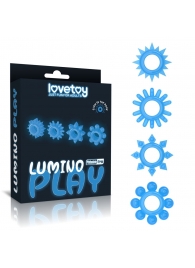 Набор из 4 голубых, светящихся в темноте эрекционных колец Lumino Play - Lovetoy - в Балашихе купить с доставкой