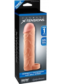Телесная насадка с кольцом Perfect 1 Extension with Ball Strap - 17 см. - Pipedream - в Балашихе купить с доставкой