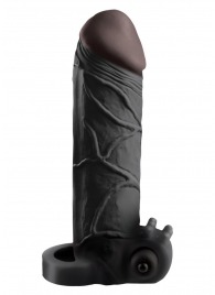 Чёрная вибронасадка с кольцом Vibrating Real Feel 2 Extension - 16 см. - Pipedream - в Балашихе купить с доставкой