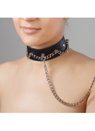 Чёрный ошейник из натуральной кожи - Sitabella - купить с доставкой в Балашихе