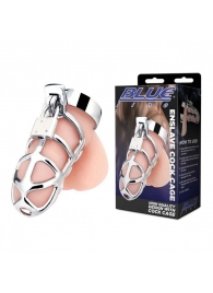 Серебристая металлическая клетка для члена с замком Enslave Cock Cage - BlueLine - купить с доставкой в Балашихе