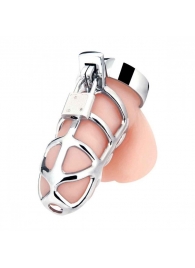 Серебристая металлическая клетка для члена с замком Enslave Cock Cage - BlueLine - купить с доставкой в Балашихе